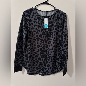 Pink Clover Gray and Black Leopard Print Long Sleeve Top NWT STITCH FIX